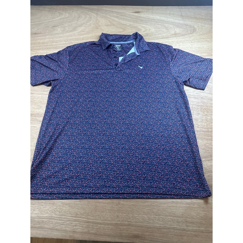 Callaway Opti-Dri Golf Polo Shirt Men's Large Blue Red Geometric Performance